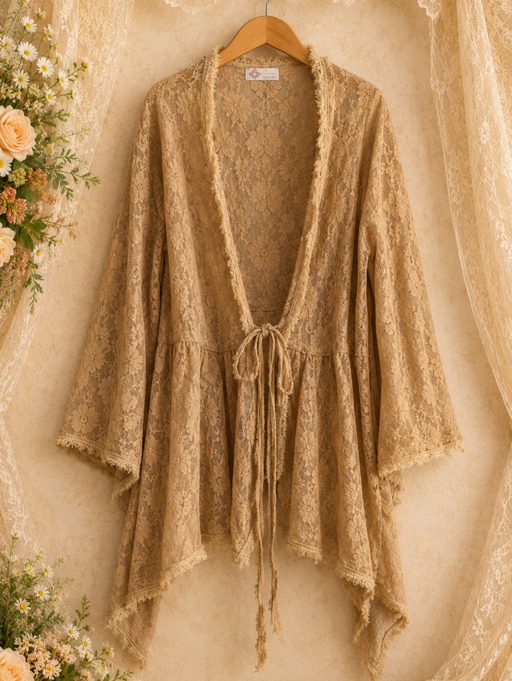 Brown Textured Open Front Cardigan